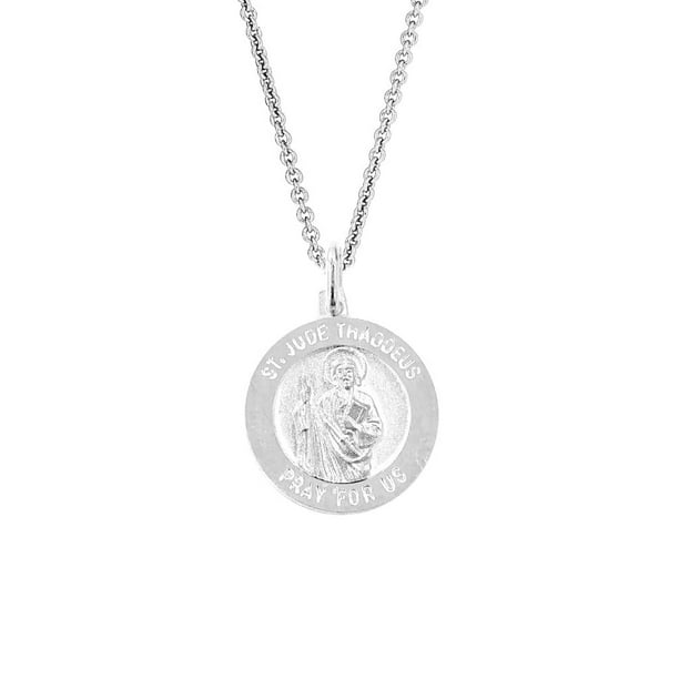 Pendant Necklace 925 Sterling Silver 18mm Polished Round St Jude Thaddeus Medal Jewelry Gifts for Women 